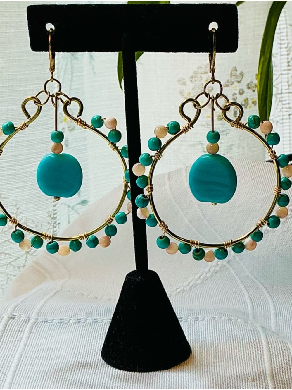Turquoise Bead Hoop Earrings - R&R Designs